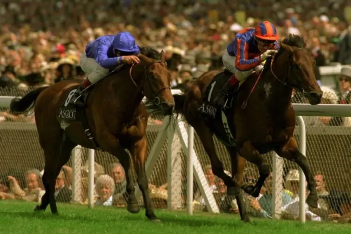 Framed Print : Among men (rails) wins from Kahal on left in the Jersey Stakes at Royal Ascot June 1997 Framed Print : Among men (rails) wins from Kahal on left in the Jersey Stakes at Royal Ascot June 1997
