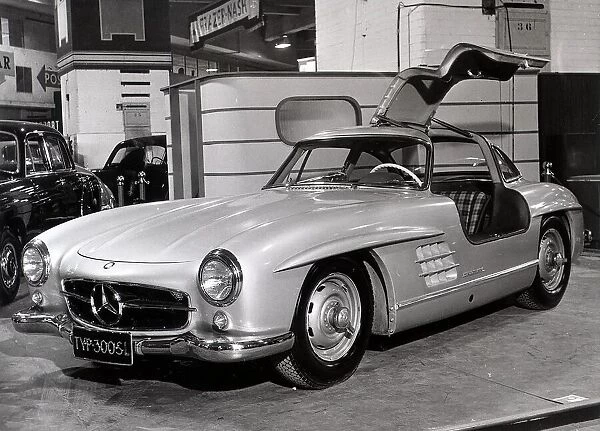 Mercedes Benz 300SL sports coupe on display at the Earls Court Motor Show
