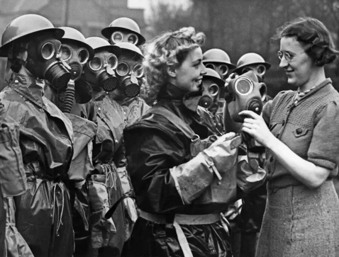 Framed Print : Merseyside ARP team seen here wearing their gas suits and masks. 8th December 1938 Framed Print : Merseyside ARP team seen here wearing their gas suits and masks. 8th December 1938