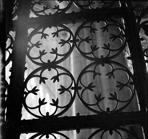 Metal lattice work Ornate welded metal Cobwebs in the metalwork Door or