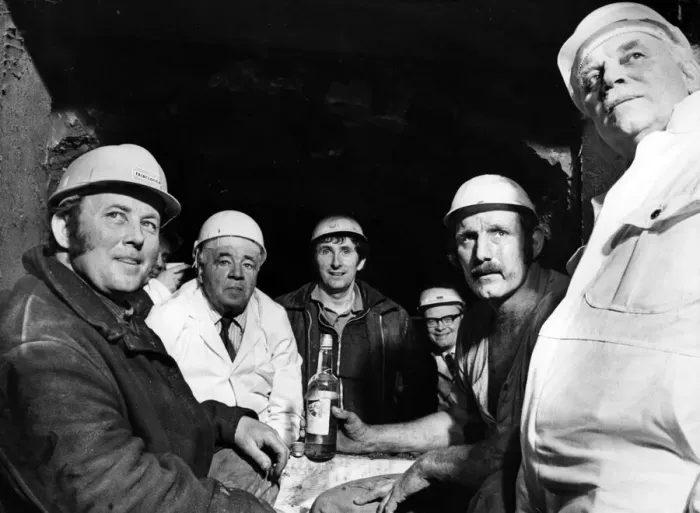 Framed Print : Metro tunnel breaking - John Thorkildson (2nd right) with foreman Les Robinson Framed Print : Metro tunnel breaking - John Thorkildson (2nd right) with foreman Les Robinson