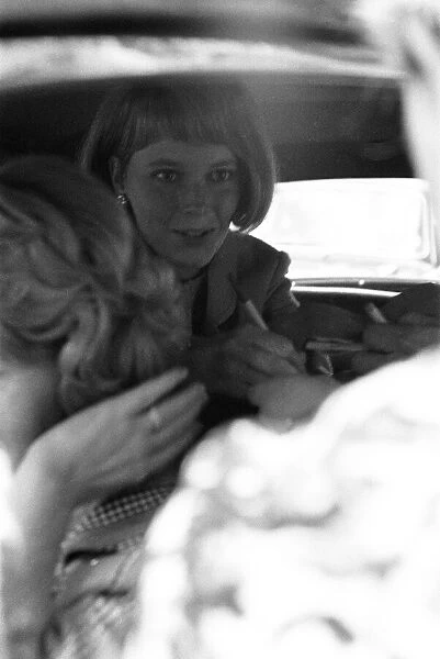 Mia Farrow, actress and wife of Frank Sinatra, Grosvenor Square, London, 4th August 1966