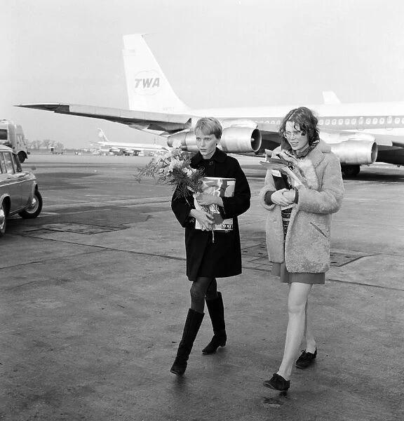 Mia Farrow at Heathrow Airport to travel to India. 20th January 1968