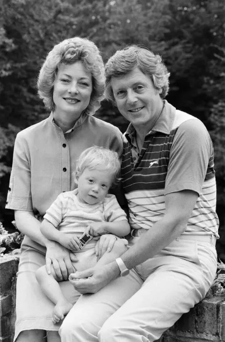 Framed Print : Michael Aspel pictured at home with his wife Lizzie Power and their son. September 1982 Framed Print : Michael Aspel pictured at home with his wife Lizzie Power and their son. September 1982