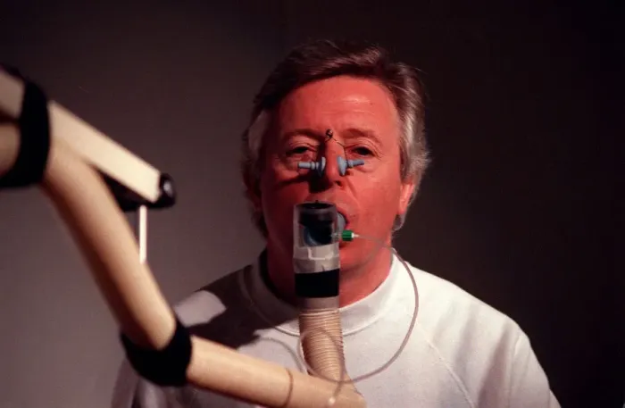 Framed Print : Michael Aspel TV Presenter fitness test February 1990 to launch a survey of