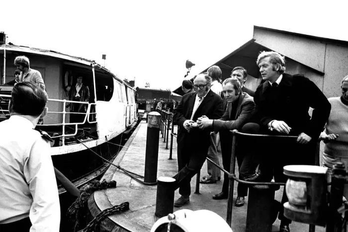 Framed Print : Michael Caine in a scene from the film Get Carter. Hebburn-Wallsend ferry landing with Framed Print : Michael Caine in a scene from the film Get Carter. Hebburn-Wallsend ferry landing with