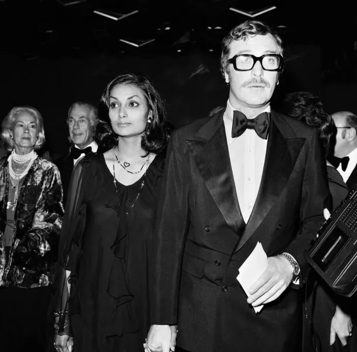 Framed Print : Michael Caine and wife Shakira at the Premiere of Gold 5th September 1974