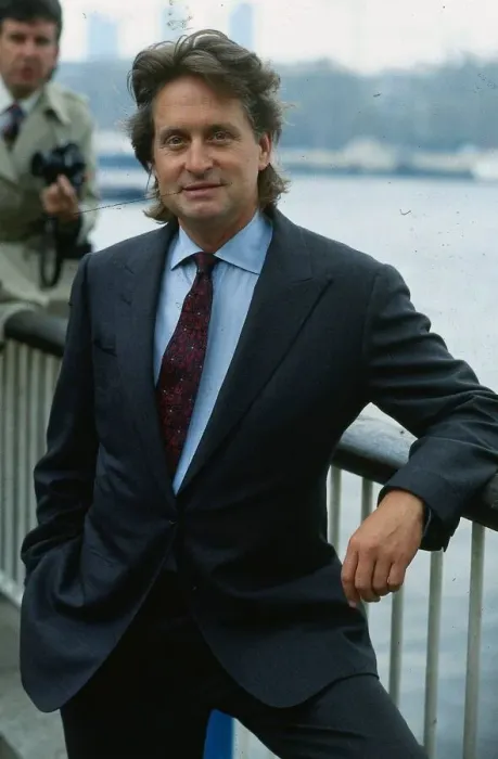 Framed Print : Michael Douglas actor April 1988 leaning on railing