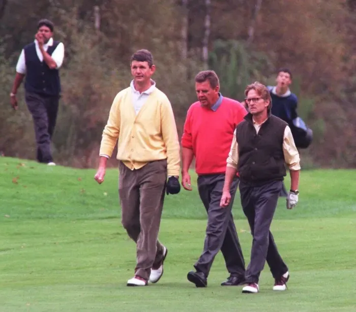Framed Print : Michael Douglas Loch Lomond golf course October 1998 film star actor Michael