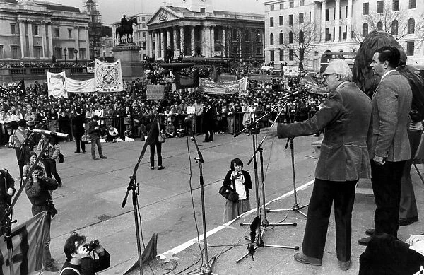Michael Foot addressing rally in Trafalgar Square, London - March 1982 29  /  03  /  1982