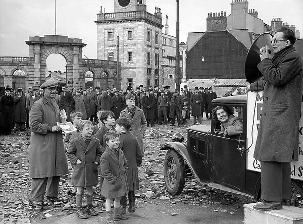 Michael Foot canvassing outside the dockyard gates in Devonport with his wife Jill
