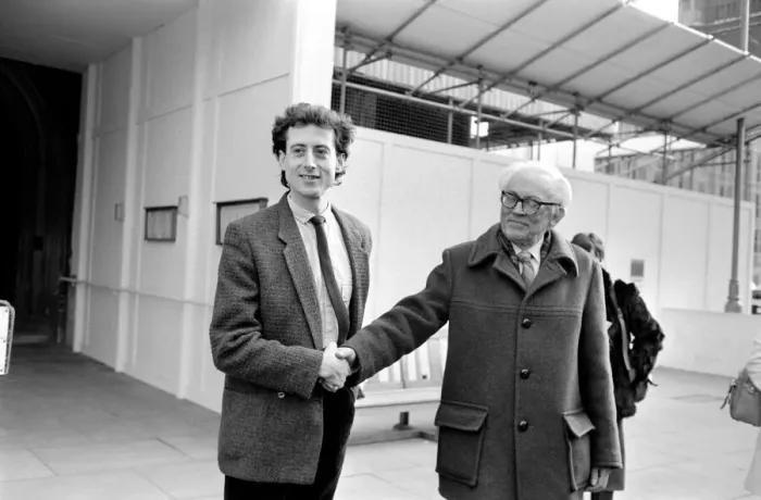Framed Print : Michael Foot Labour Party leader seen here with Peter Tatchell the party