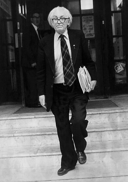 Michael Foot leaving Transport House headquarters of the Transport