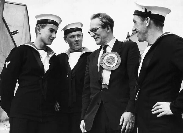 Michael Foot former MP and leader of the Labour Party seen here canvasesing sailors in