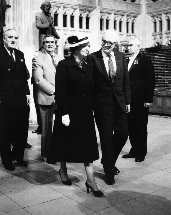 Framed Print : Michael Foot and Prime Minister Margaret Thatcher followed by Willie Whitelaw Framed Print : Michael Foot and Prime Minister Margaret Thatcher followed by Willie Whitelaw