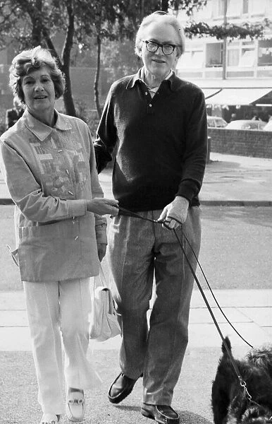 Michael Foot and wife Jill Craigie walking their dogs - October 1972