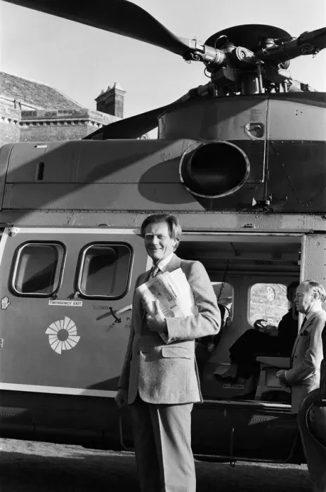 Framed Print : Michael Heseltine about to get into a helicopter. He is pictured a few days following his Framed Print : Michael Heseltine about to get into a helicopter. He is pictured a few days following his