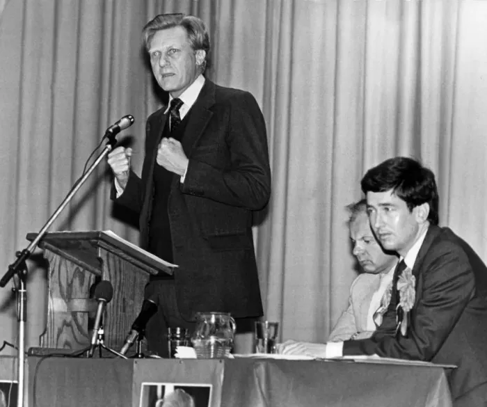 Framed Print : Michael Heseltine, Secretary of State for Defence, Teesside, 14th March 1983 Framed Print : Michael Heseltine, Secretary of State for Defence, Teesside, 14th March 1983