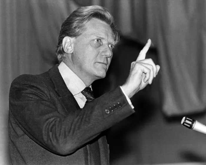 Framed Print : Michael Heseltine, Secretary of State for Defence, Teesside, 14th March 1983 Framed Print : Michael Heseltine, Secretary of State for Defence, Teesside, 14th March 1983