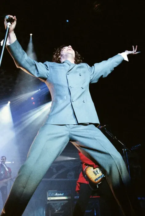 Framed Print : Michael Hutchence lead singer of INXS, pictured in concert - X Factor World Tour -