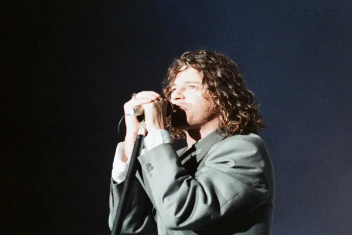Framed Print : Michael Hutchence lead singer of INXS, pictured in concert - X Factor World Tour - Framed Print : Michael Hutchence lead singer of INXS, pictured in concert - X Factor World Tour -