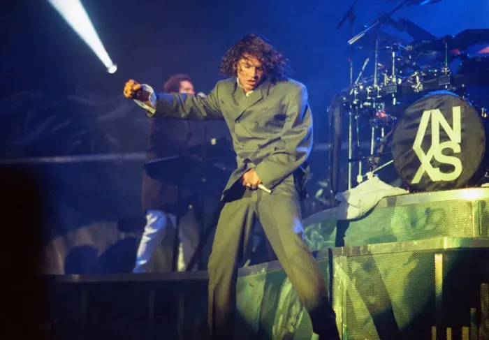 Framed Print : Michael Hutchence lead singer of INXS, pictured in concert - X Factor World Tour - Framed Print : Michael Hutchence lead singer of INXS, pictured in concert - X Factor World Tour -