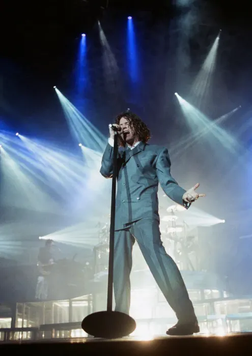 Framed Print : Michael Hutchence lead singer of INXS, pictured in concert - X Factor World Tour - Framed Print : Michael Hutchence lead singer of INXS, pictured in concert - X Factor World Tour -
