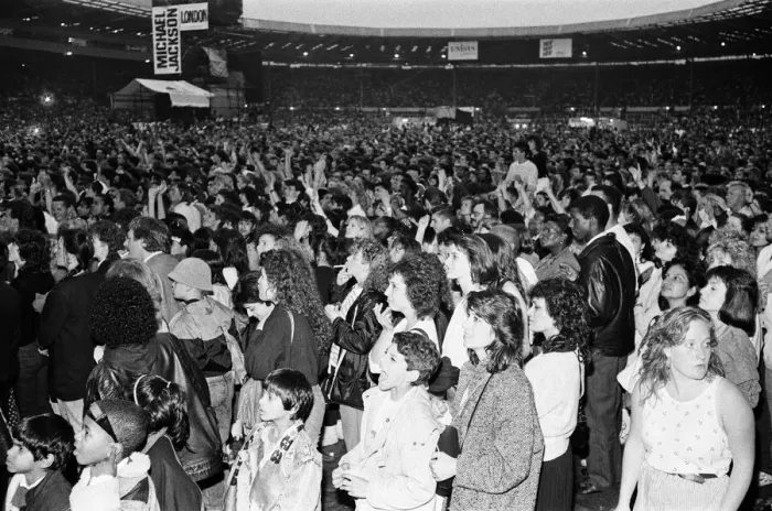 Framed Print : Michael Jackson fans in the audience at Wembley Stadium during his Bad'tour Framed Print : Michael Jackson fans in the audience at Wembley Stadium during his Bad'tour