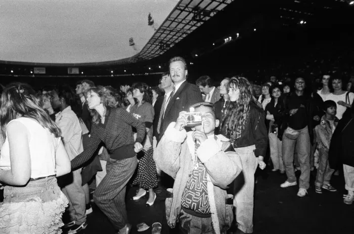 Framed Print : Michael Jackson fans in the audience at Wembley Stadium during his Bad'tour Framed Print : Michael Jackson fans in the audience at Wembley Stadium during his Bad'tour