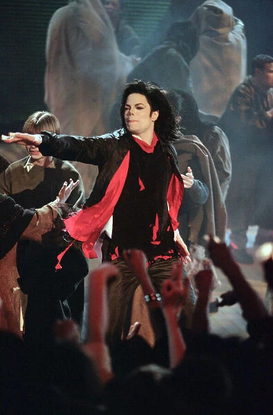 Michael Jackson performing at the Brit Music Awards at Earls Court Exhibition Centre in