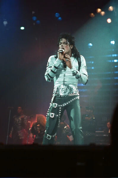Michael Jackson can be seen performing on stage at Wembley during the Bad concert tour