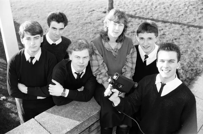 Framed Print : Michael Rollins with the Rastrick High School cast and production team of a video he