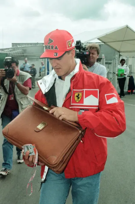 Framed Print : Michael Schumacher of Ferrari, 1998 British Grand Prix, held at the Silverstone Circuit