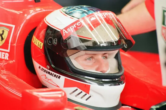 Framed Print : Michael Schumacher of Ferrari, 1998 British Grand Prix, held at the Silverstone Circuit