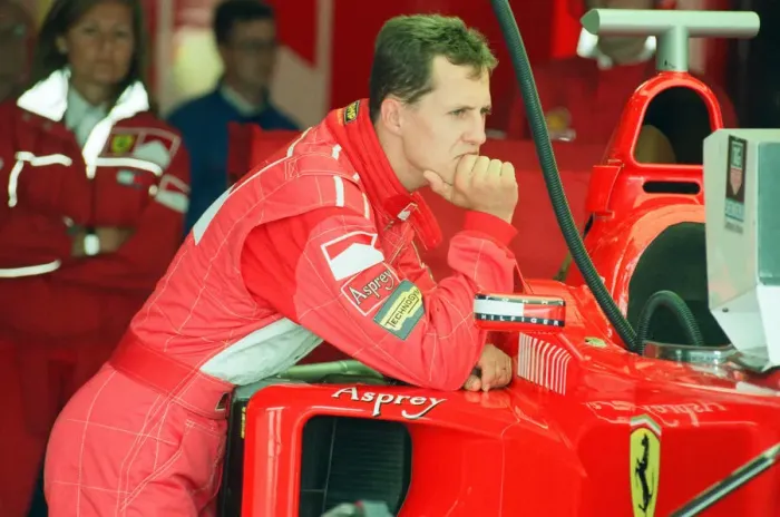Framed Print : Michael Schumacher of Ferrari, 1998 British Grand Prix, held at the Silverstone Circuit