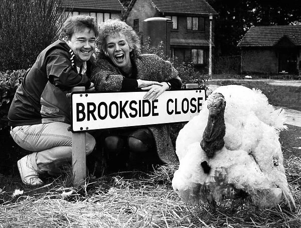Michael stark and Sue Johnston from the Brookside cast with Trevor the Turkey