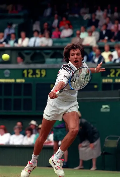 Framed Print : Michael Stich competing in the 1991 Wimbledon Championship Framed Print : Michael Stich competing in the 1991 Wimbledon Championship