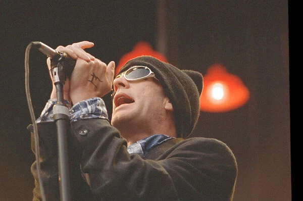 Michael Stipe, lead singer with the American Rock Group REM, perform at Cardiff Arms Park