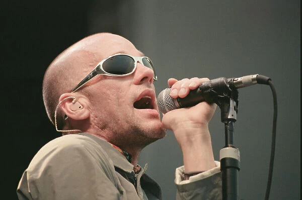 Michael Stipe, lead singer with REM. REM are pictured performing in Germany in July 1995