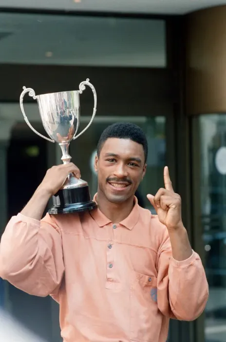 Framed Print : Michael Watson with the British Commonwealth middleweight trophy after defeating Nigel Framed Print : Michael Watson with the British Commonwealth middleweight trophy after defeating Nigel