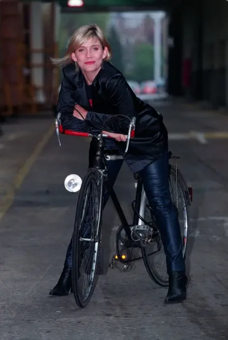 Framed Print : Michelle Collins Actress December 1997 Who stars in Eastenders sitting on bike Framed Print : Michelle Collins Actress December 1997 Who stars in Eastenders sitting on bike