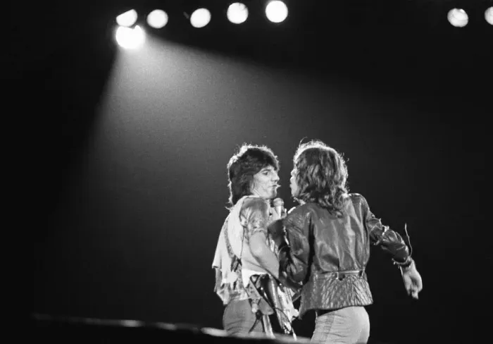 Framed Print : Mick Jagger and Keith Richards on stage at the Rolling Stones concert at Knebworth House