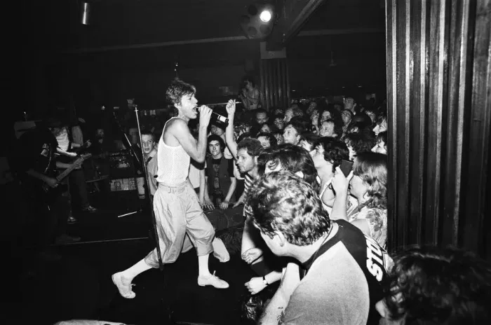 Framed Print : Mick Jagger and the Rolling Stones performing at the 100 club. 1st June 1982