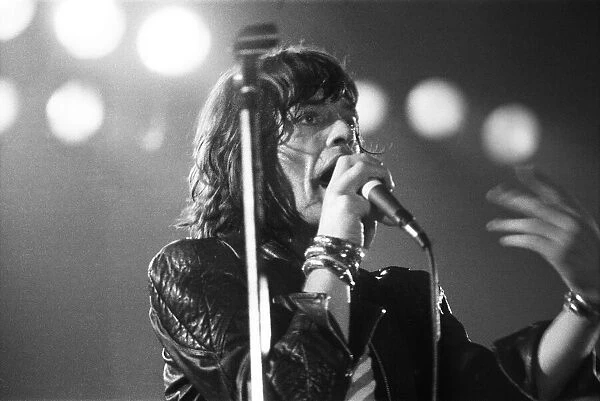 Mick Jagger and the Rolling Stones performing live in Leicester. 14th May 1976