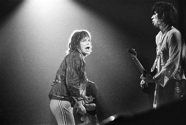 Mick Jagger and the Rolling Stones seen here on stage at Leicester. 14th May 1976