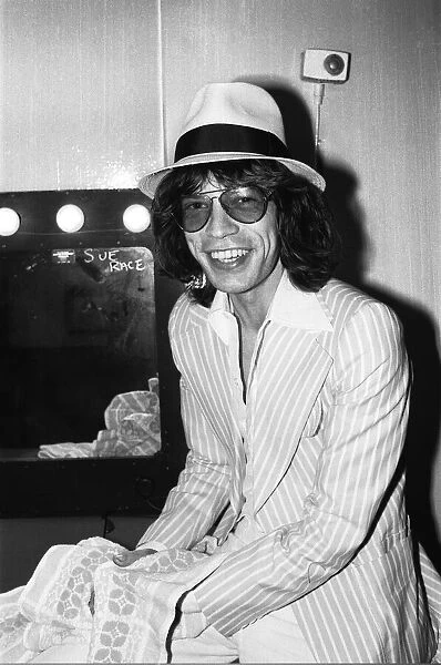 Mick jagger of the Rolling Stones seen here back stage at Leicester. 14th May 1976