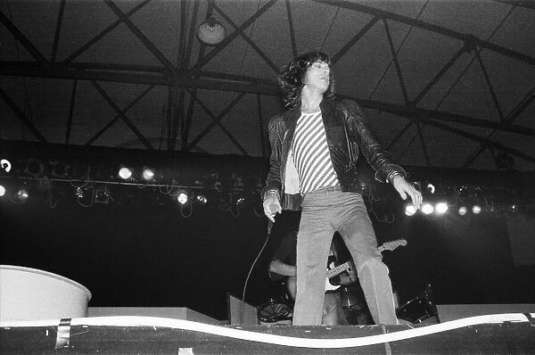 Mick jagger and the Rolling Stones seen here on stage in Leicester. 14th May 1976