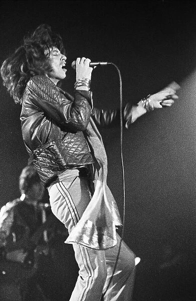 Mick Jagger and the Rolling Stones seen here on stage at Leicester. 14th May 1976