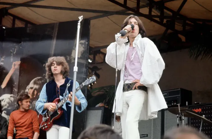 Framed Print : Mick Jagger on stage during the Rolling Stones free concert in Hyde Park