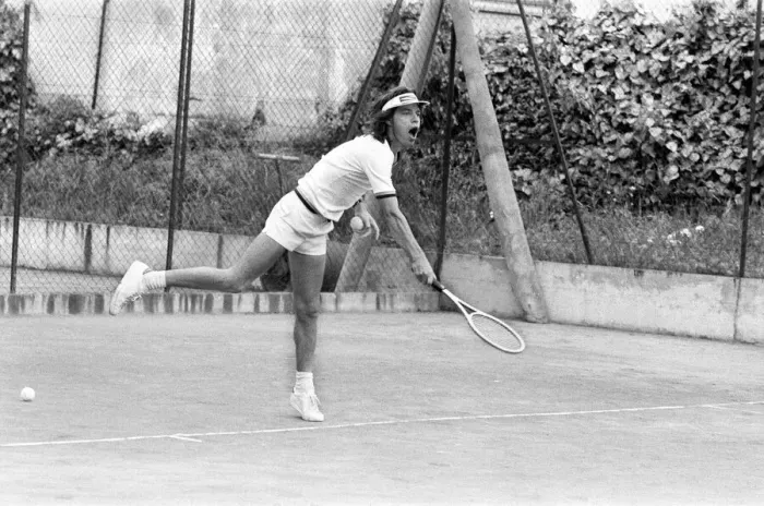 Framed Print : Mick Jagger takes time out to relax in the South of France by playing tennis with fellow Framed Print : Mick Jagger takes time out to relax in the South of France by playing tennis with fellow